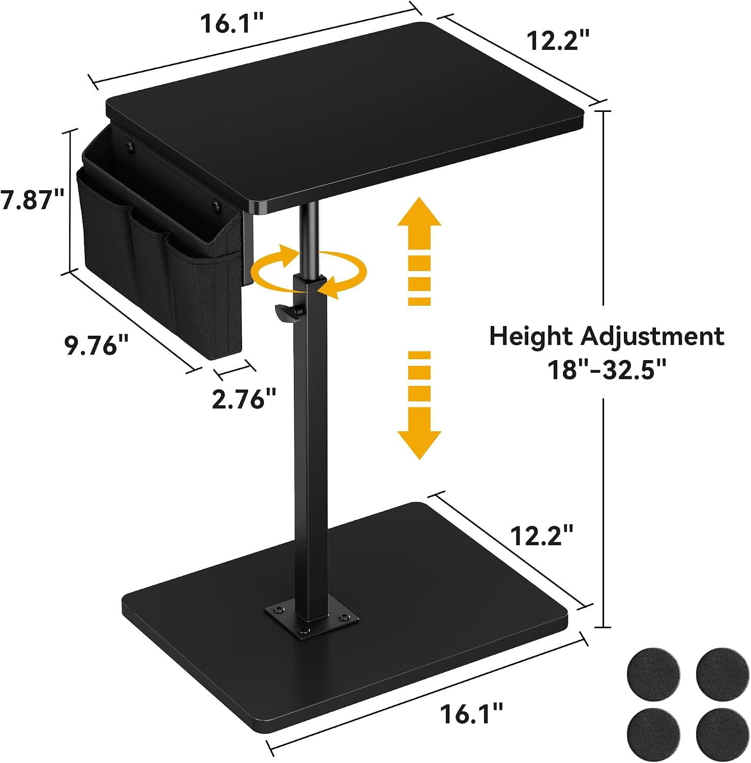 Vagusicc Sofa Armrest Tray Table for Couch, 360° Swivel Height Adjustable TV Tray Table for Small Spaces, Snack Side Table for Couch, Bed, Chair, C Shaped End Side Table for Eating, Reading, Laptop