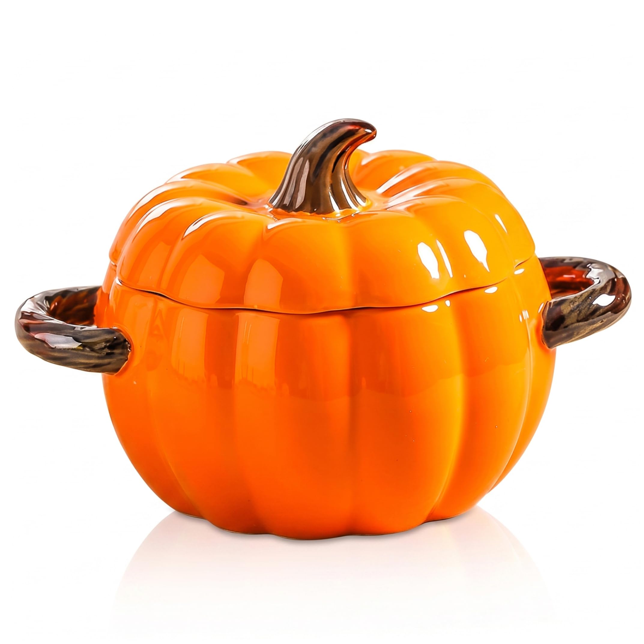 Pot de citrouille 1700 ml, bols de citrouille anti-brûlure avec couvercle et poignée, orange