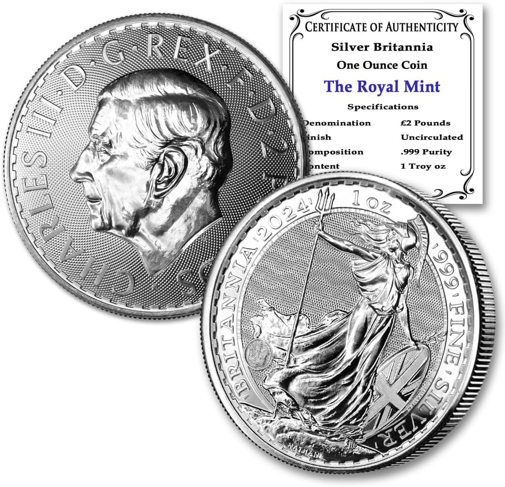 2024-1 oz British Silver Britannia Coins by the Royal Mint Brilliant Uncirculated with Certificates of Authenticity £2 Seller BU