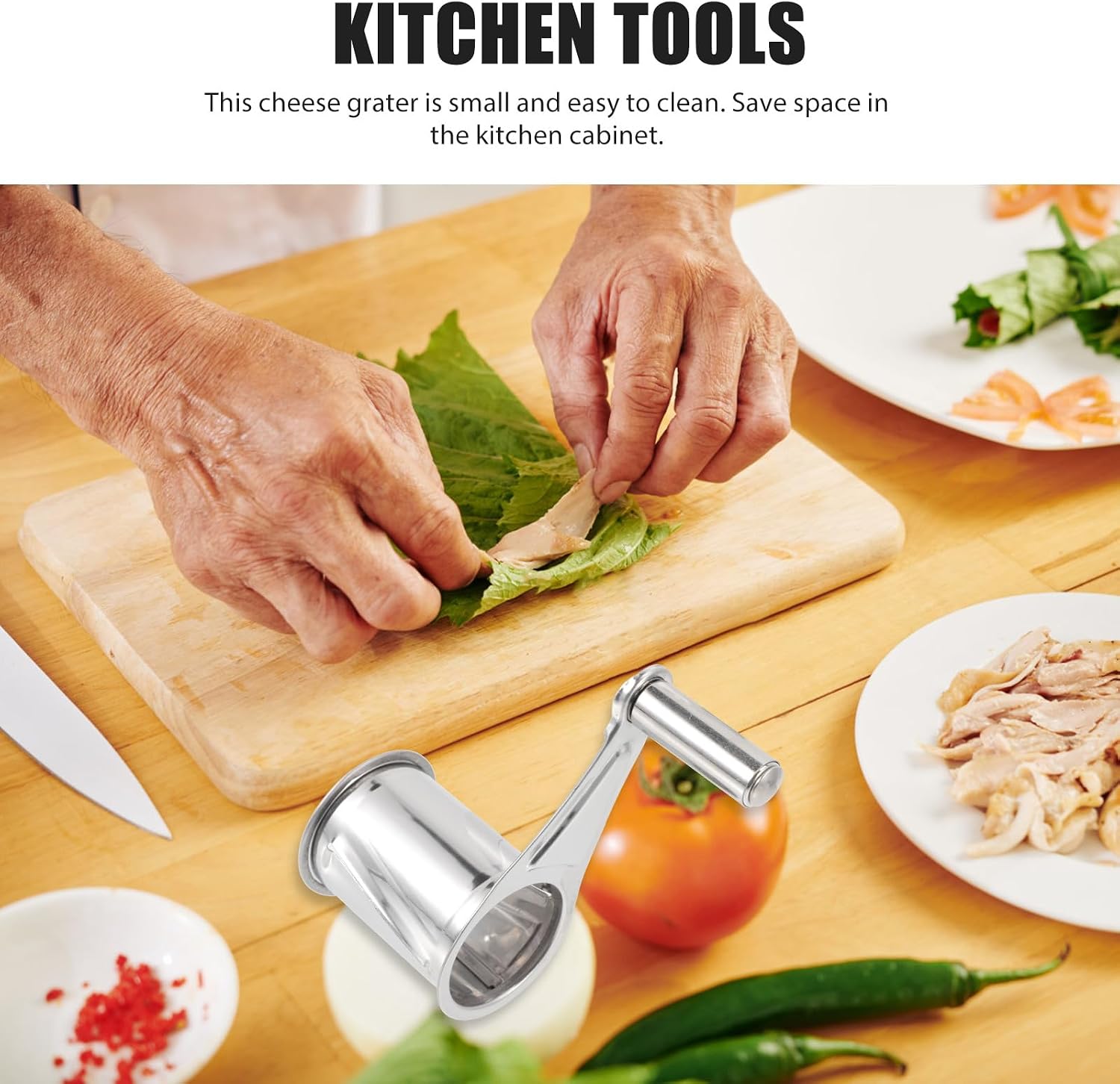 Rotary Cheese Grater Manual Stainless Steel with Handle, 2pcs