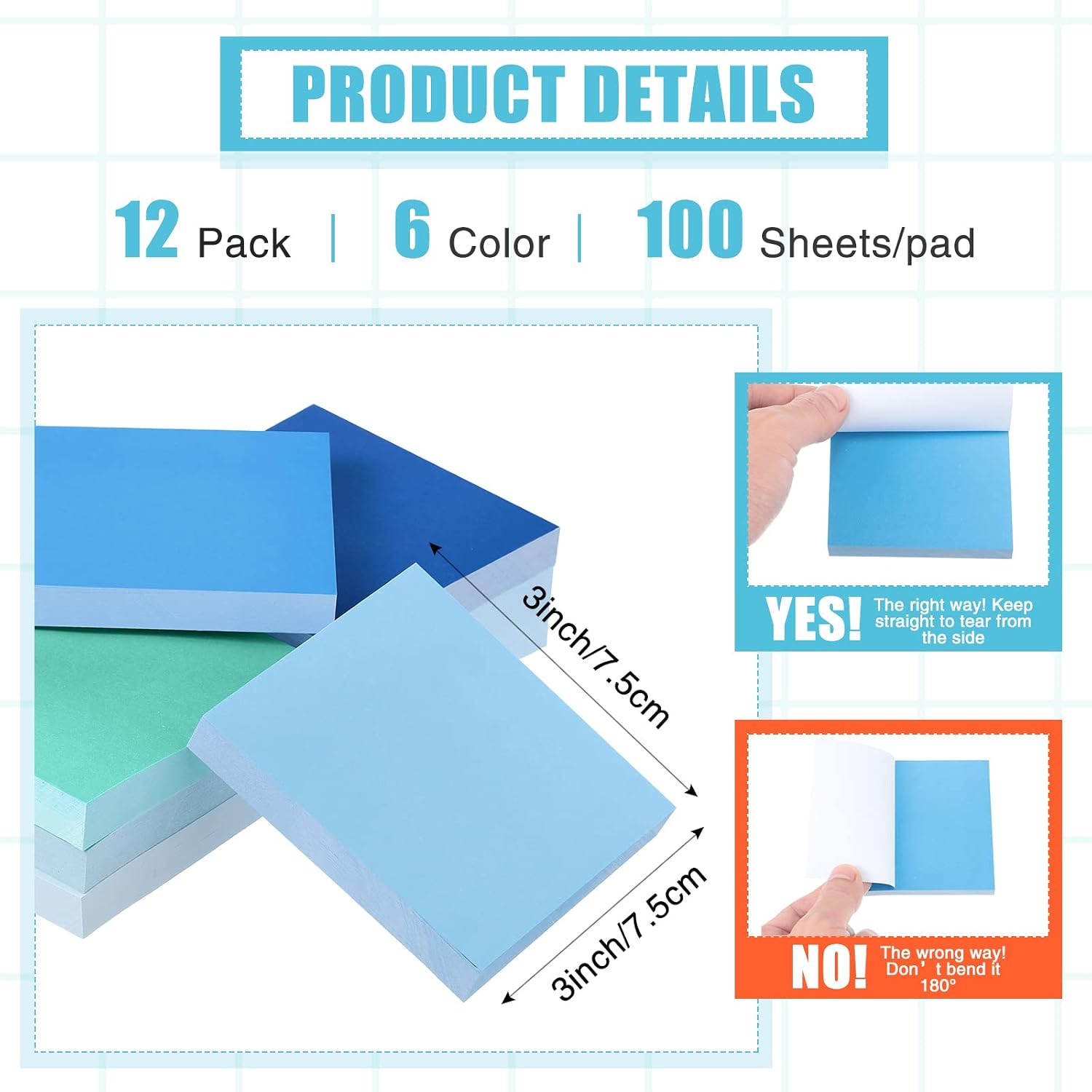 Eersida 12 Packs Blue Sticky Notes 3x3 Self Stick Note Pads image 2