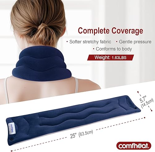 Miniatura 4 de Almohadilla térmica para el cuello apta para microondas para aliviar el dolor, compresa caliente húmeda para microondas, calentador de cuello para