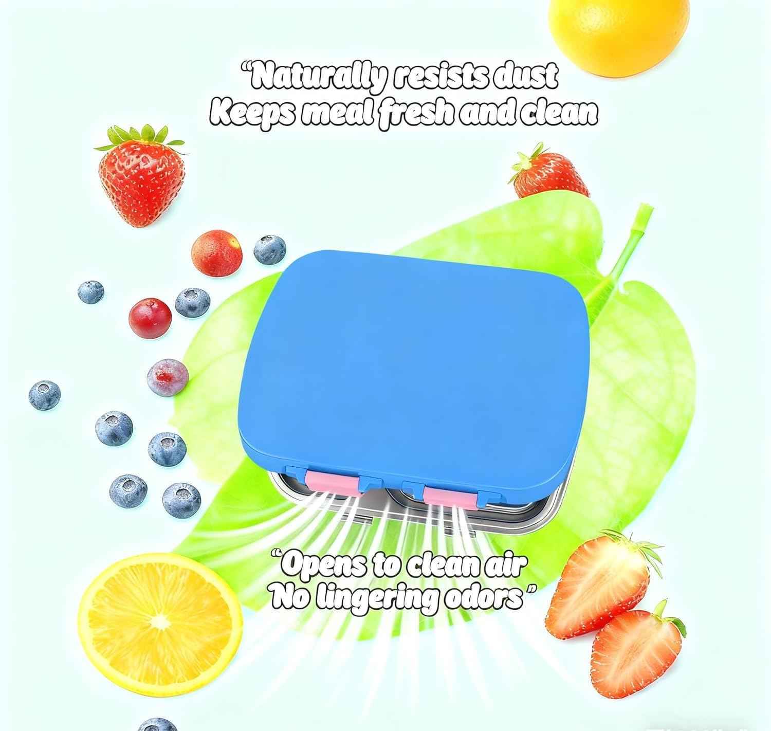 MISS BIG Stainless Steel Lunch Box for Kids 4 Compartments, Comes with Spoon, Fork and Sauce Container with Lid, Leak Proof Bento Box, BPA-Free, Drop-Resistant, for School, Office (Blue Pink Mix)