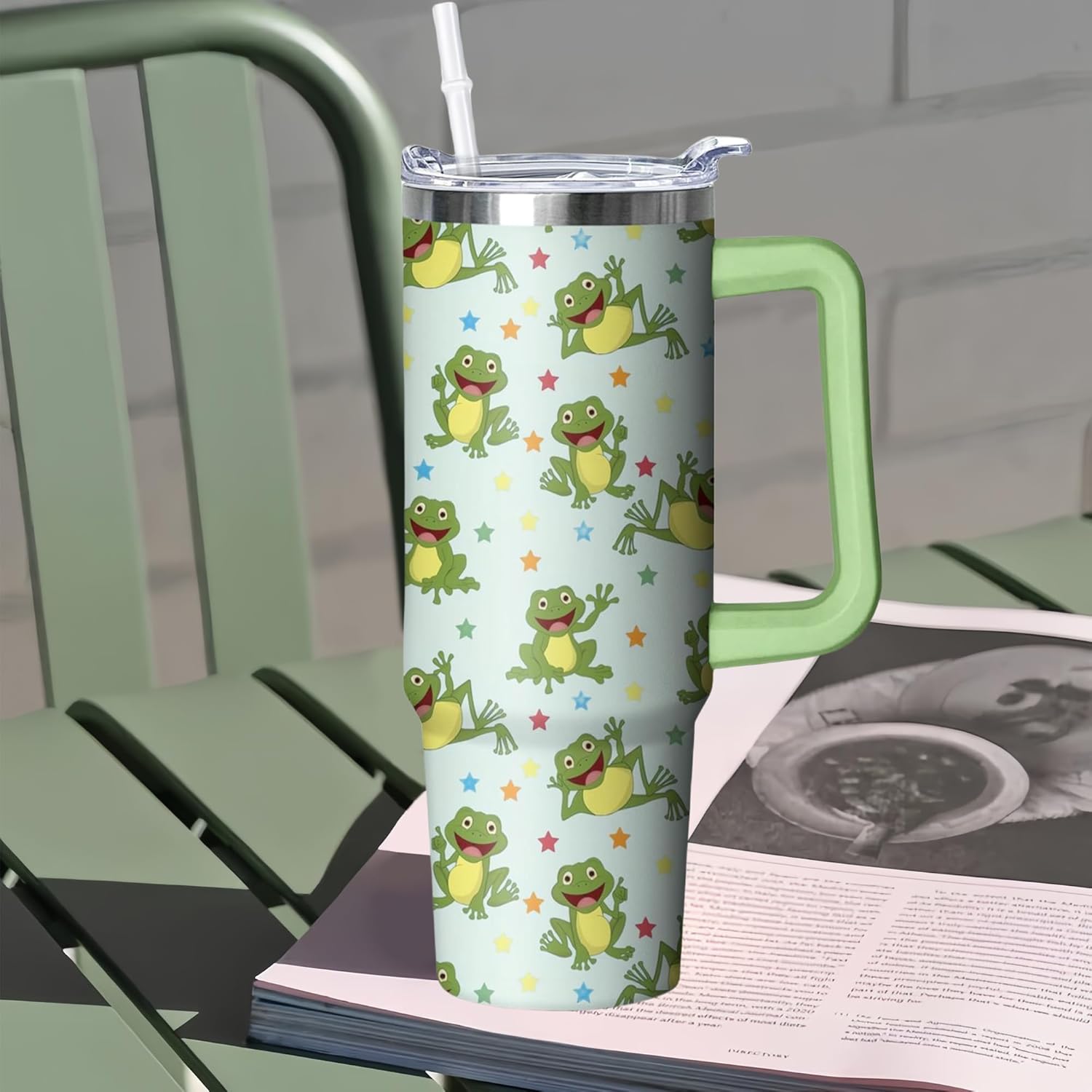 30 oz Frog Tumbler with Handle and Straw, Insulated Stainless Steel Cup with Lid, Travel Coffee Mug Water Bottle, Gifts for Woman Animal Lovers - Image 6