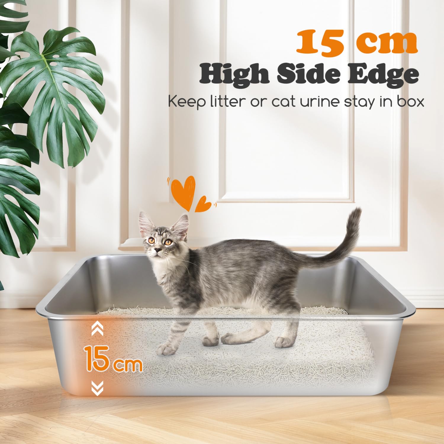 RVS Kattenbak - XXL - 60x40x39cm - 36L - Geen nare geurtjes - Incl. Schep - Afneembare