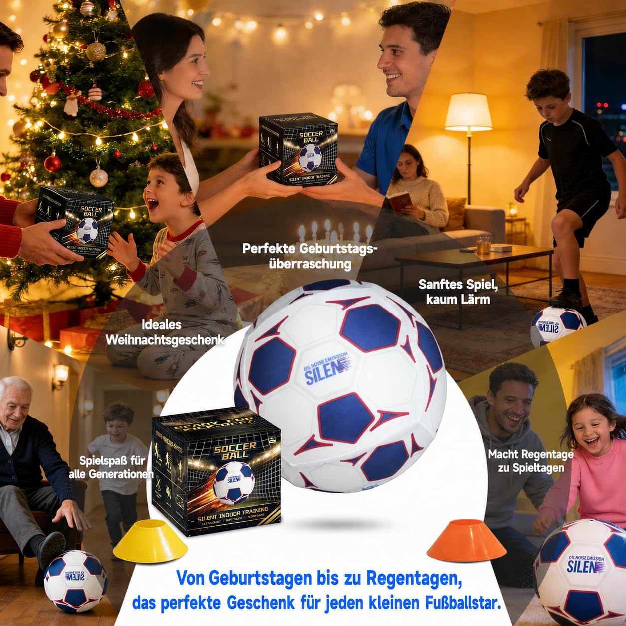 Indoor Football Training Ball Größe 5 - Der House Ball – Weicher Schaumfußball für Indoor-Training, Luftloser Indoor-Ball für Kinder und Erwachsene, Geschenk für Fußballfans Jungen 8–12 & Mädchen
