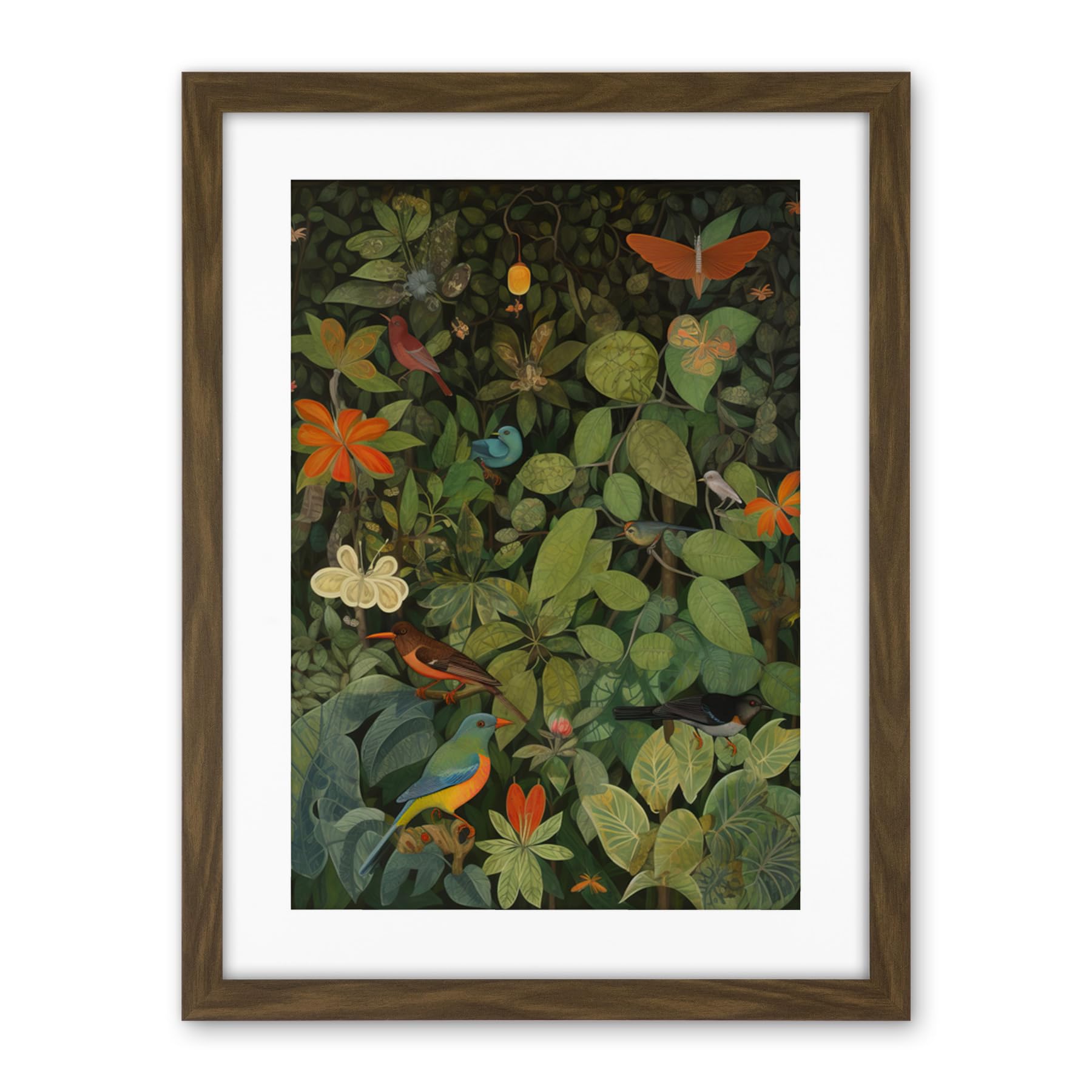 Artery8 Audubon Style Birds and Insects in Jungle Artwork Framed Wall Art Print 18X24 Inch