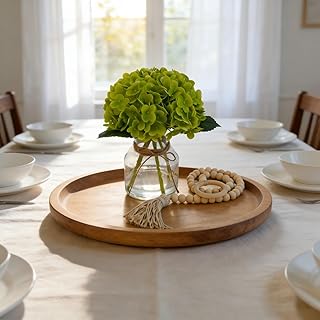 Garvee Real Touch Hydrangea Artificial Flowers in Vase with Wood Bead String, Lifelike Faux Hydrangea Flowers for Home Decoration, Fake Flowers Centerpiece for Table, Bathroom, Office & Water Bar