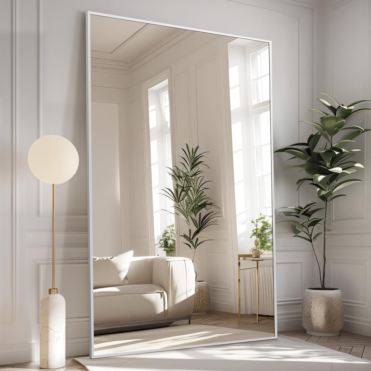 MELOMOIR 44"x72" Oversized Floor Mirror, Free Standing Leaning or Hanging, Suitable for Bedroom Living Room Home Gym Cloakroom, Thin Aluminum Frame, Tempered Glass, Silver