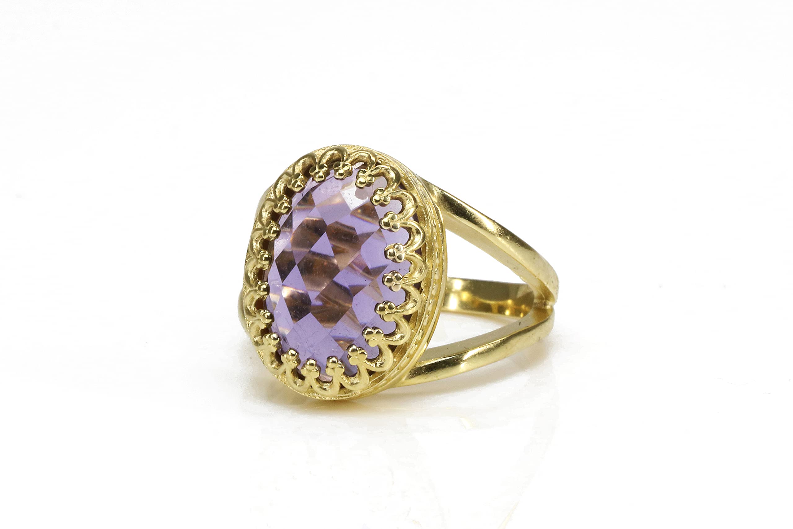 Anillo de Amatista Doble Banda Oro 14k Piedra Natal Febrero Facetado