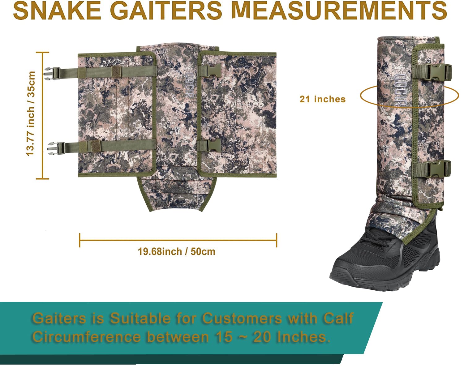QOGIR Snake Gaiters for Hunting: Durable Snake Guards, Snake Gaiter Leggings for Men & Women, Snake Bite Protection for Lower Legs, Snake Proof Gaiters with Adjustable Size