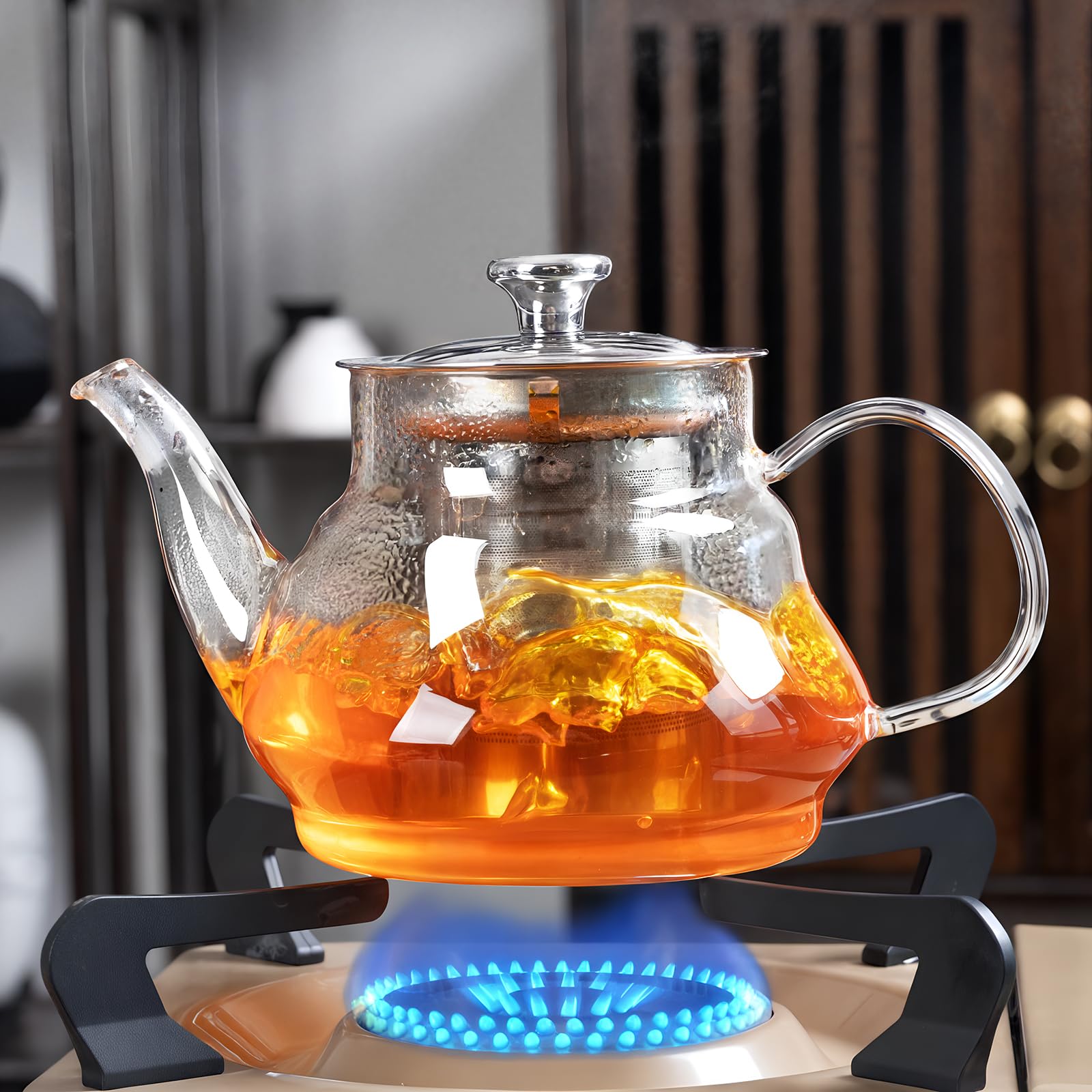 FrutPunch Teapot, Stovetop Safe Glass Teapot with Infuser and Lid, Hand-Blown Tea Pot, Great for Home, Camping, Travel, 550ml