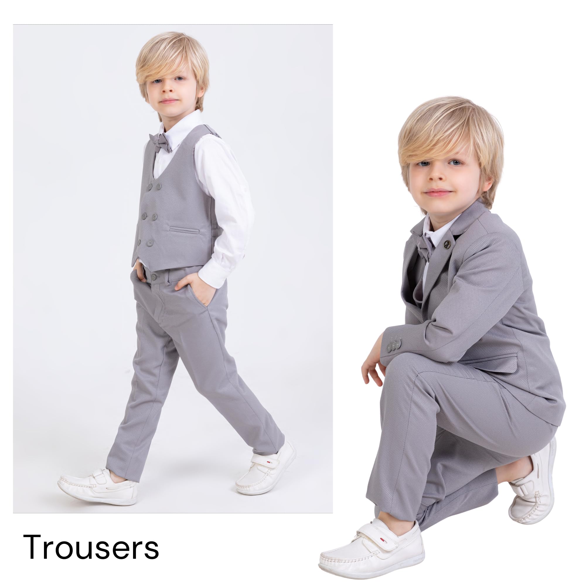 Anzug für Jungen, 5-teiliges Set, Hemd, Hose, Weste, Jacke und Fliege, Party- und formelle Kleidung für Jungen im Alter von 1–13 Jahren