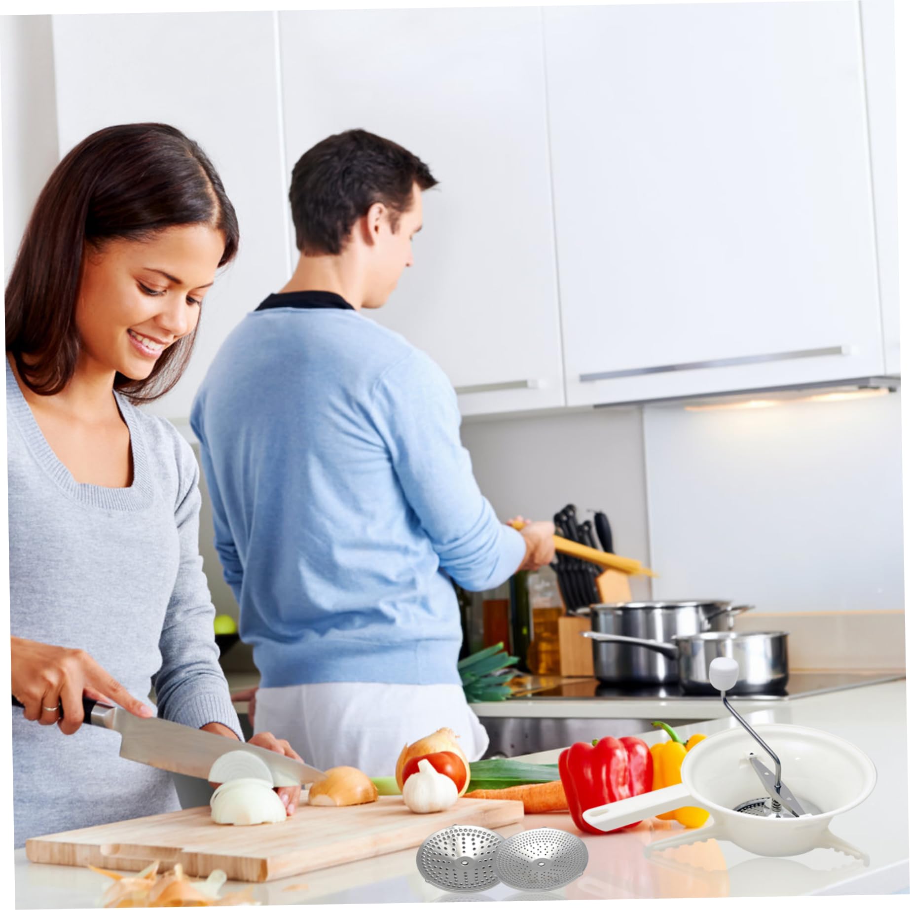 Lebensmittelmühle für Konserven mit 3 Schleifscheiben Plastik Food Mahlen Manuelle Hand rostbriefe Mühle für Tomatensauce, Apfelmus, Käse, Salat, Gemüse, Obst