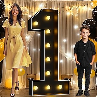 Pooqla 4 FT Light Up Marquee Numbers, Black Letter Big Mosaic Numbers 4 Feet Tall for 1st 16th 21st Birthday, Giant Marquee Number Lights for Balloons Party Anniversary Wedding Decorations, Number 1