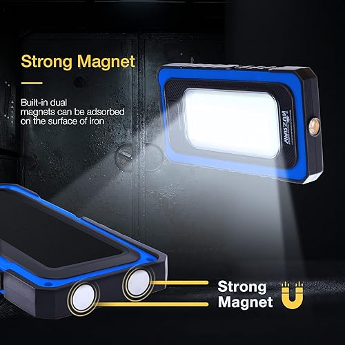 Vista 28 de WARSUN Luz de inundación solar LED recargable portátil magnética impermeable para acampar al aire libre, senderismo, reparación de automóviles