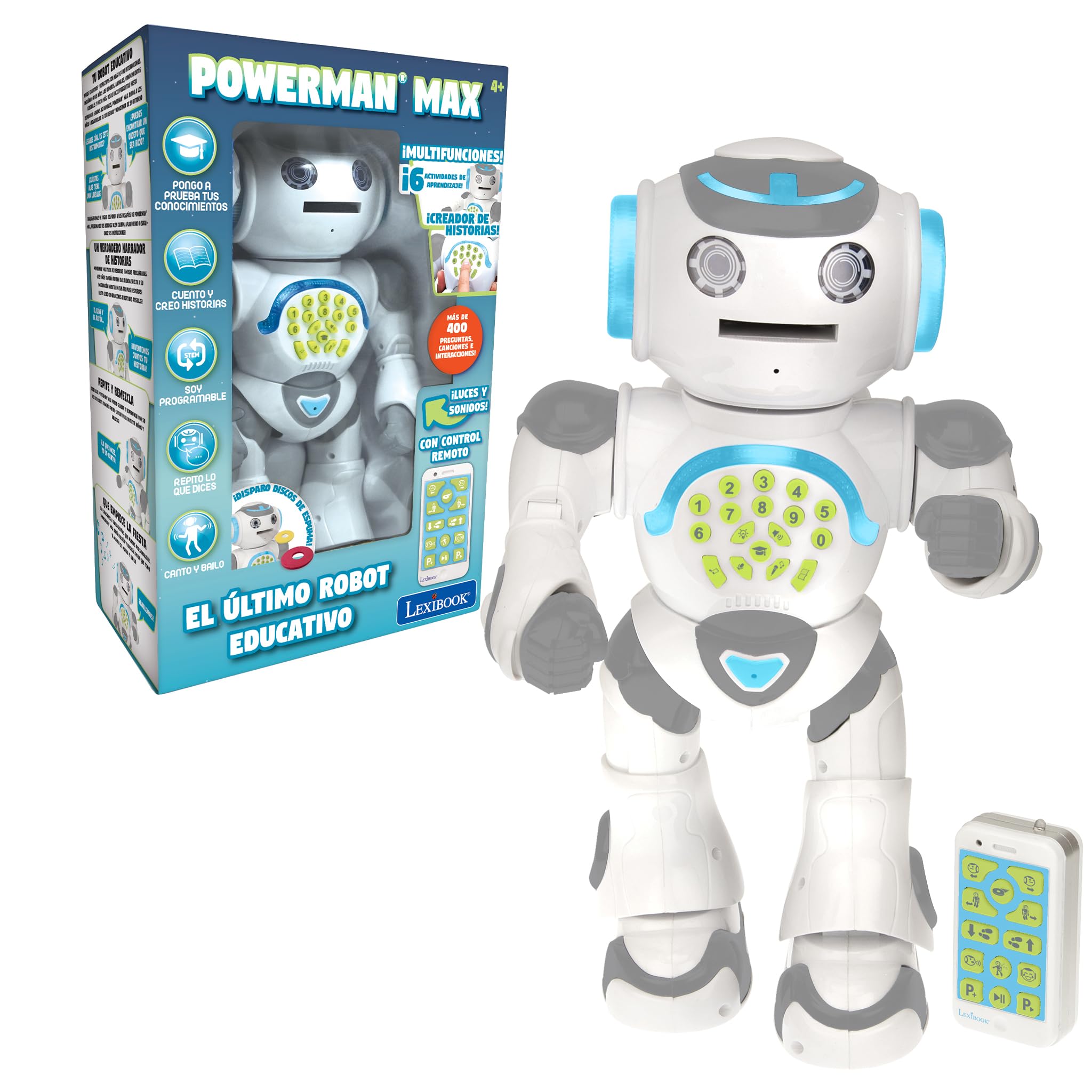 Lexibook, Powerman MAX, robot giocattolo parlante, multicolore, spagnolo, ROB80ES