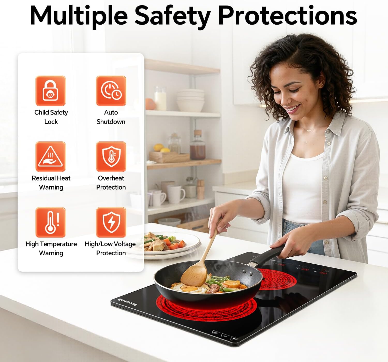 12 Inch Built-in Electric Ceramic Cooktop 3000W 240V Double Burner, ETL Certified Electric Stove with Touch Control, LED Display, 16 Power Levels, Timer, Glass Cooktop for All Cookware