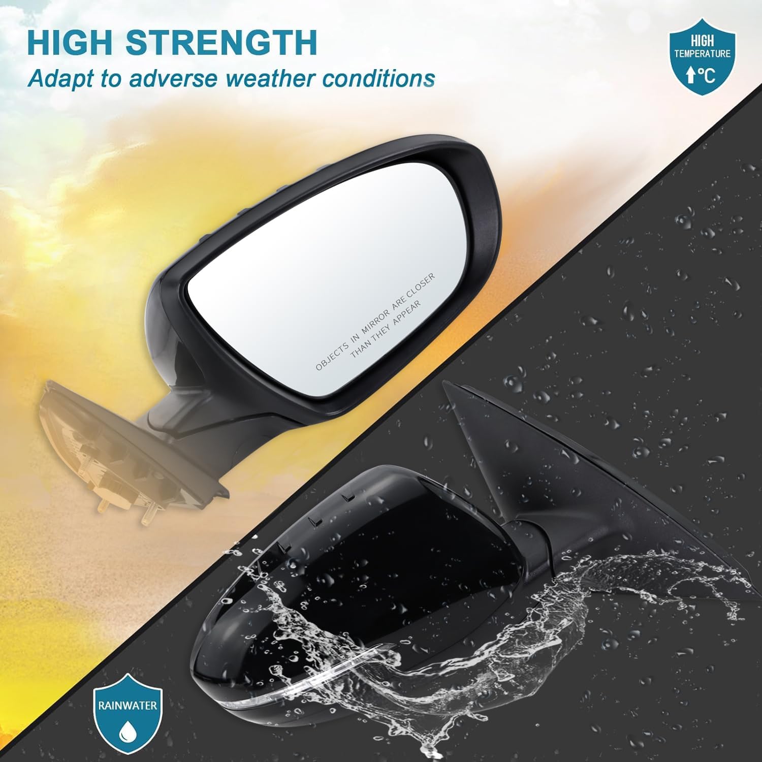 Right Passenger Side Mirror Compatible With 2014 2015 Kia Optima With Manual Folding Power Glass Turn Signal Heated Black Replace#876204C501(6Pins)