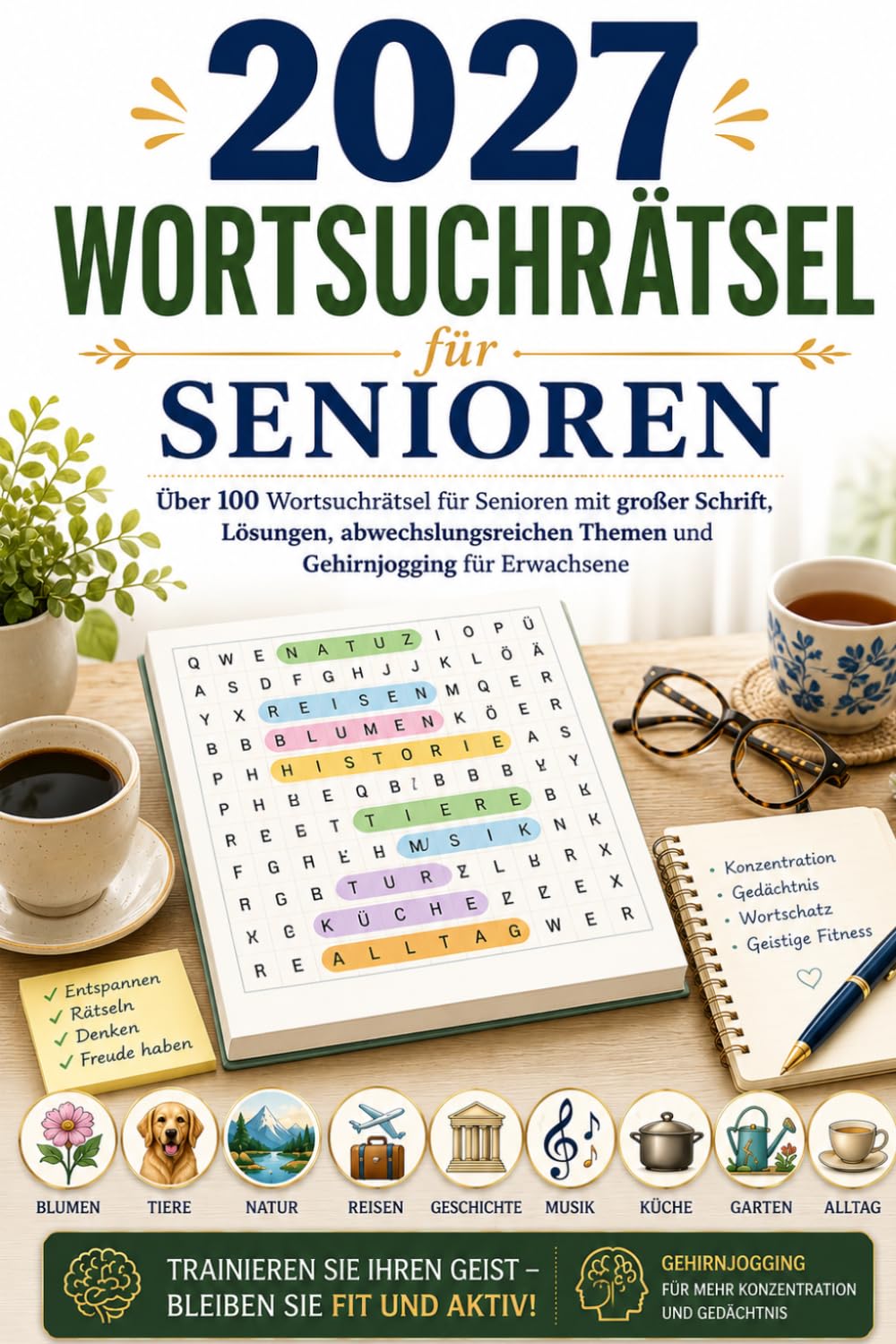 2027 Wortsuchrätsel für Senioren: Über 100 Wortsuchrätsel für Senioren mit großer Schrift, Lösungen, abwechslungsreichen Themen und Gehirnjogging für Erwachsene
