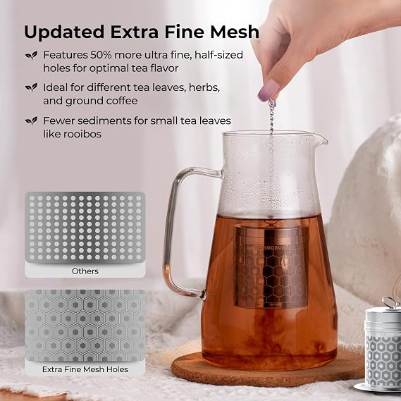 Reinmoson 304 Stainless Steel Large Tea Strainer for Loose Tea, Extra Fine Mesh Tea Infuser 2” x 2.8” Tea Diffusers for Loose Tea Black Tea, Rooibos, etc