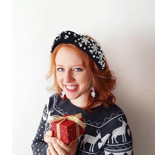 Vista 208 de Diadema de Navidad para mujer, accesorios de Navidad con cuentas, arco de Navidad, copo de nieve, diadema anudada HOHOHO, rojo y verde, perla