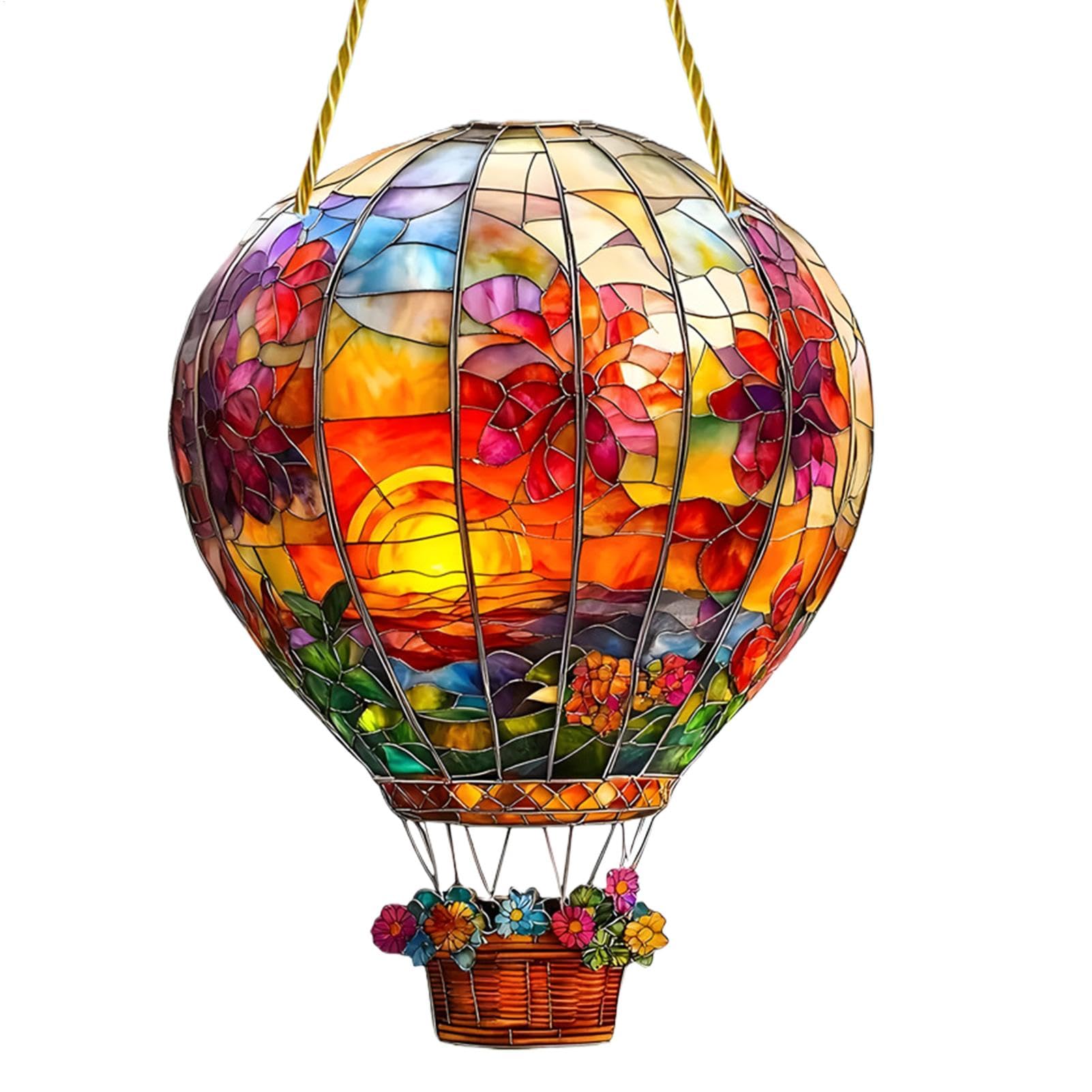 Hot Air Balloon Solar Garden Light - Air Balloon Solar Lantern | Hot Air Balloon Sun Catcher | Hot Air Balloon Window Decorations | Hot Air Balloon Stained Sun Catcher | Rainbow Decor Hangable Art