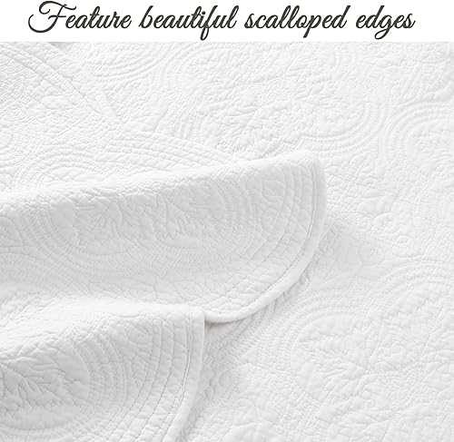 Miniatura 3 de Cozy Line Home Fashions - Juego de edredón de cama de algodón 100% Victoriano con medallón sólido blanco, matelassé, grabado, reversible, ligero