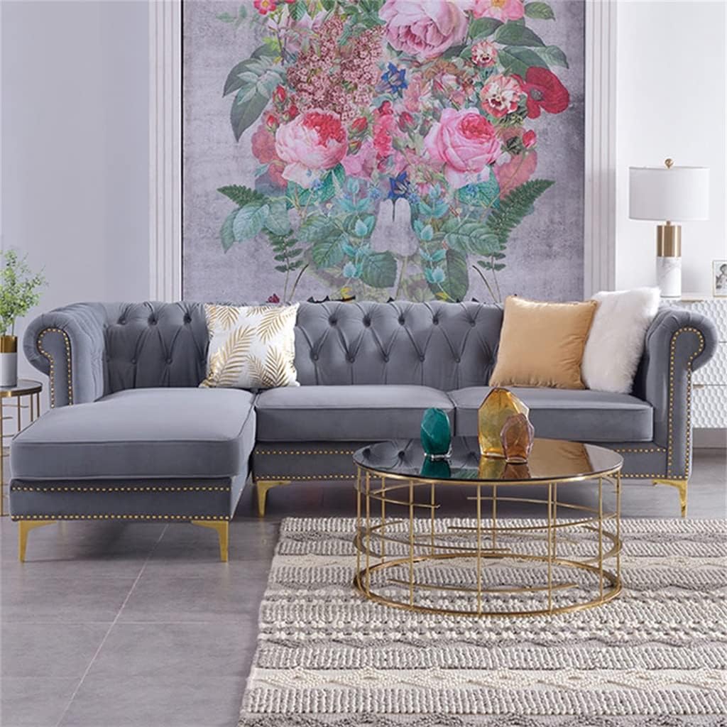 Pull Button Fabric Sofa Designer Rivet Living Room Corner Combination Furniture