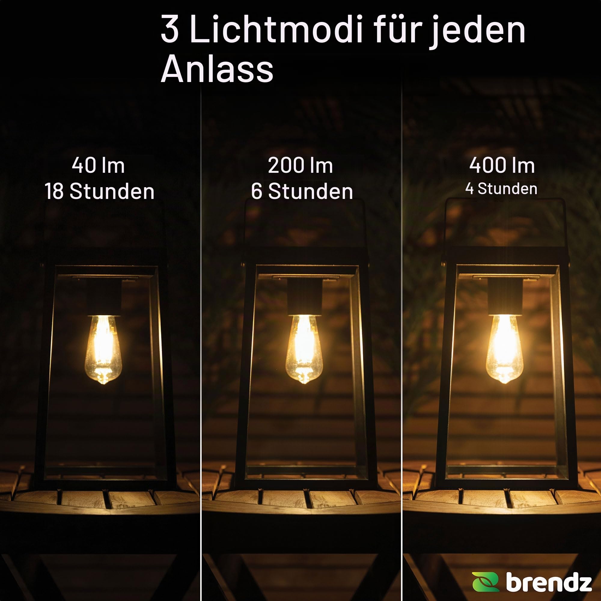 Brendz Tischlampe Solar Outdoor, Solar laterne für Außen IP44, Akku aufladbar über USB-C, Gartendeko mit 3 Lichtmodi, ohne Einschaltautomatik, Laterne Solar Außen Wetterfest, Tampa