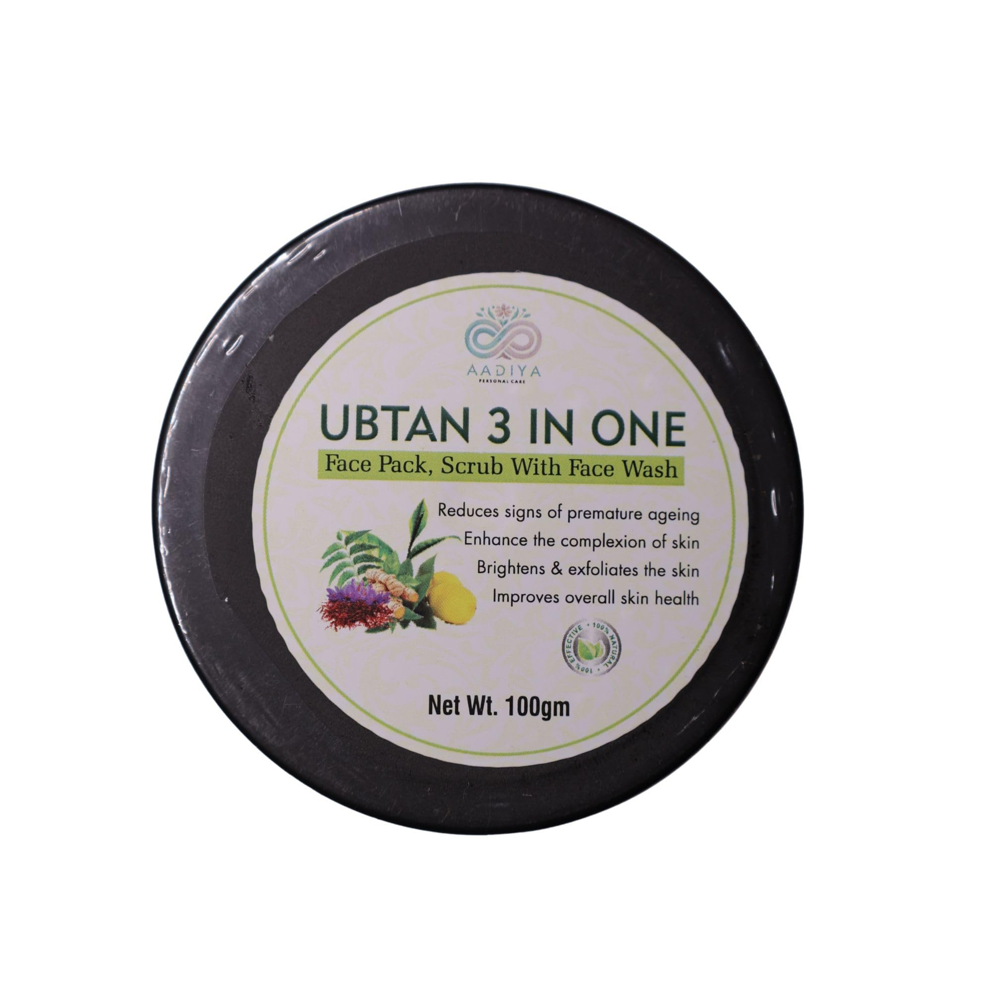 AADIYA PERSONAL CARE Ubtan 3 in 1 Face Pack Scrub and Face Wash 100g Anti-Ageing and Skin Brightening/ubtan for glowing skin/best ubtan for skin whitening/herbal ubtan for tan removal/tan removal ubtan/instant glow ubtan 1