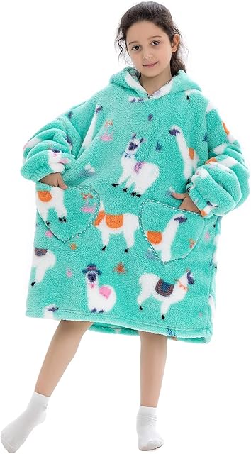 Puimentiua Hoodie Blanket Hoodie Kids Wearable Oversized Hoodie Boys and Girls Fleece Blanket Comfort Fluffy Hooded Sweatshirt with Pocket(yunyi)