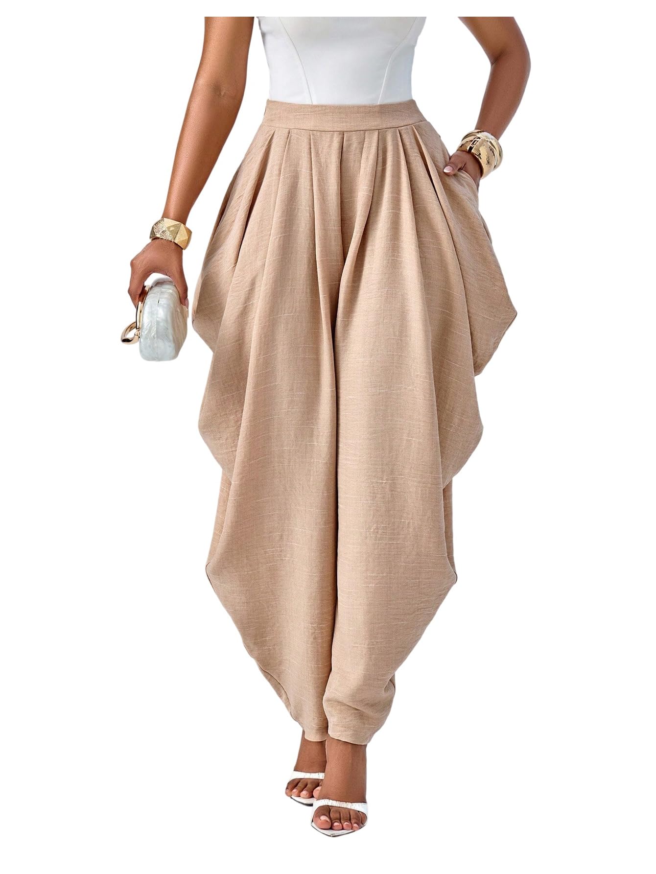 Milumia Womens Boho Baggy Harem Pants Elastic High Waist Casual Lounge Trousers with Pockets
