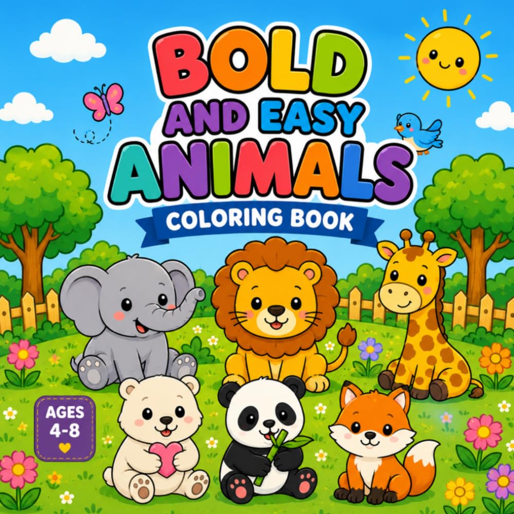 Bold and Easy Animals Coloring Book: Cute Friends, Big Shapes and Simple Designs for Kids Ages 4–8