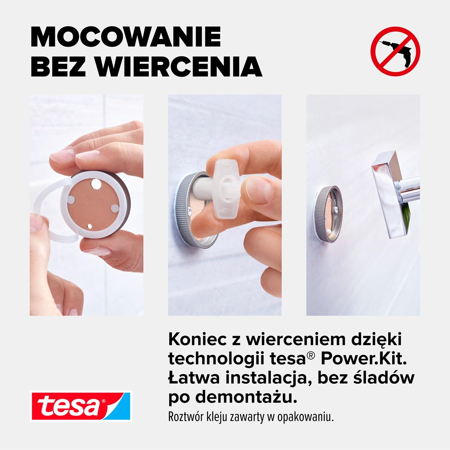 tesa EKKRO uchwyt na papier toaletowy – samoprzylepny haczyk na rolki papieru toaletowego – chromowany – bez pokrywy – wymiary: 110 mm x 133 mm x 47 mm