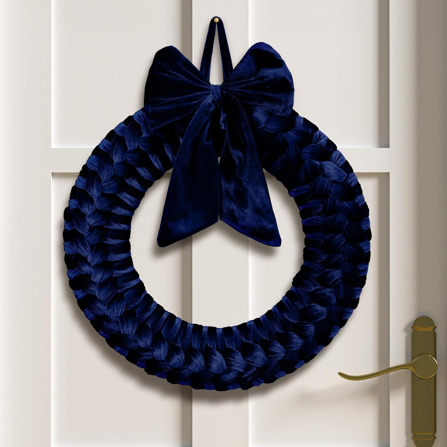 Barydat Christmas Velvet Wreath 14" Wreaths for Front Door Velvet Christmas Wreath Ornament with Bow for Party Table Fireplaces Porch Walls New Years Home Decor