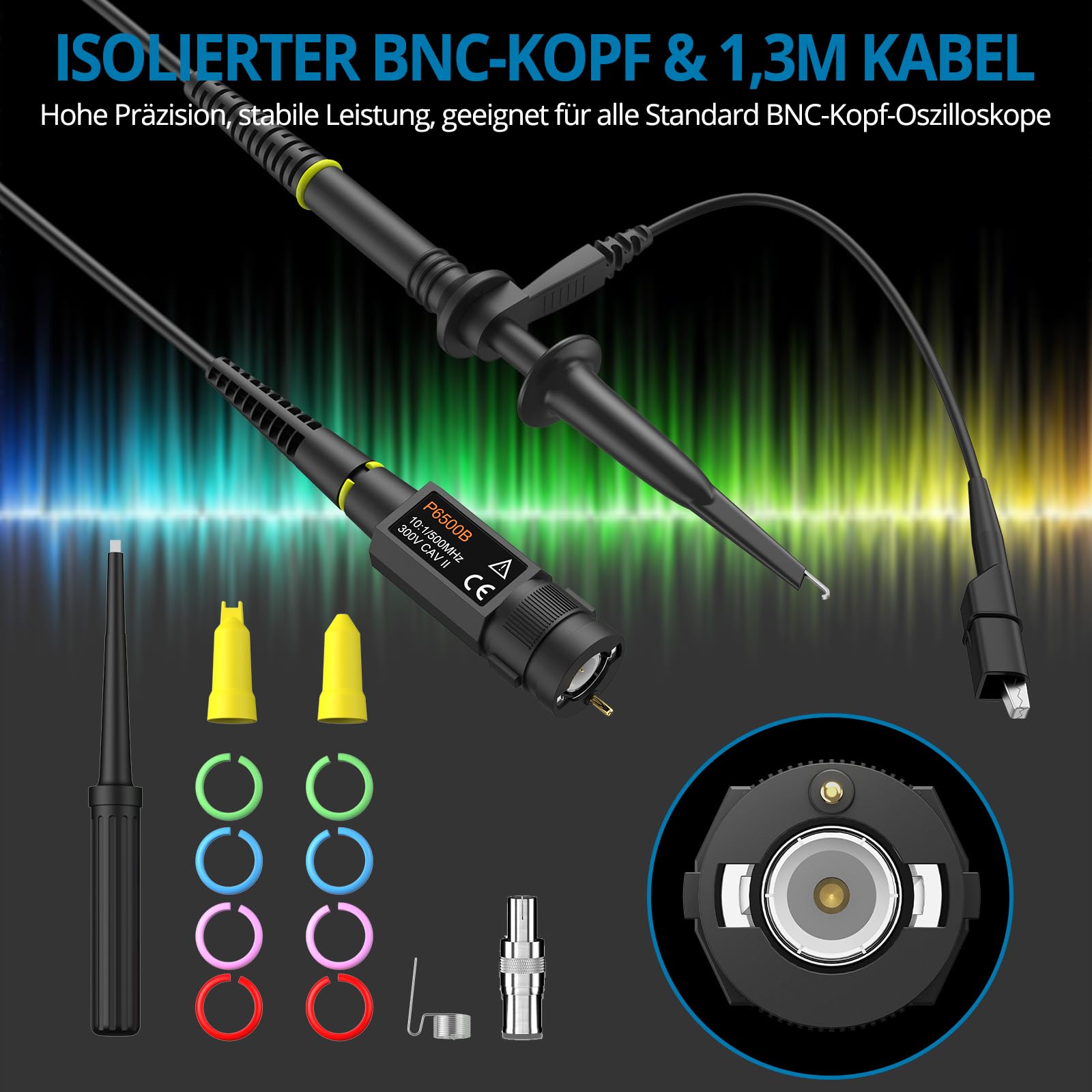 AUTOUTLET Osciloscopio Sonda Pasiva Clip 500MHz 10X Alta Precisión con Herramienta de Ajuste Kit de Accesorios