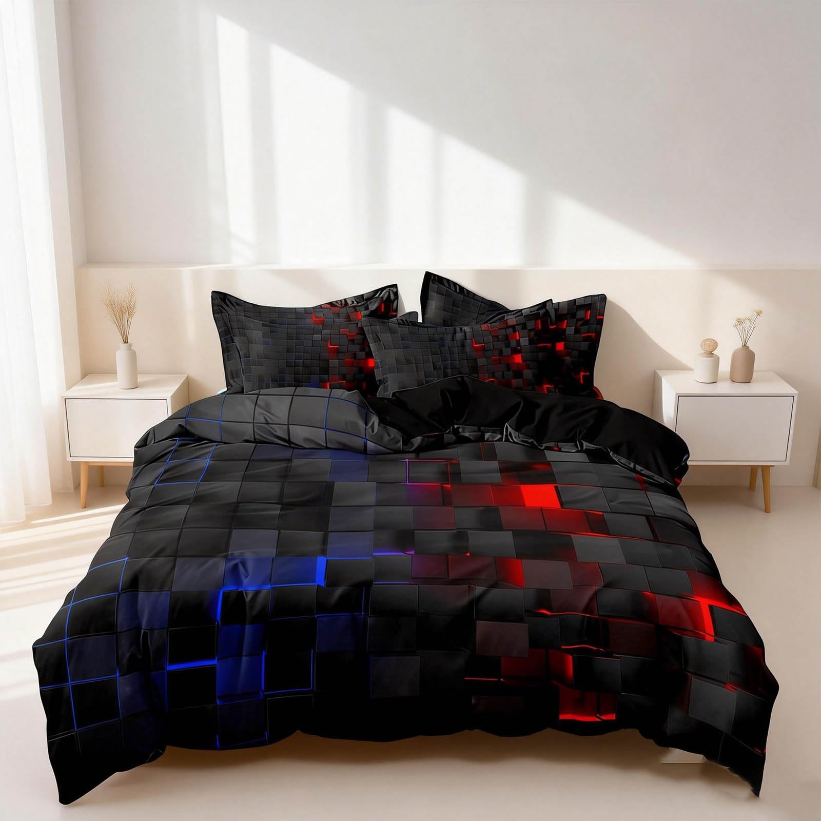 Digital Printing Quilt Three-Piece Set, Tech-Feel Bedding Set, Full Size Light Geometric Sets, Modern Soft Stylish Bedding for Bedroom Decor (#B, Twin)