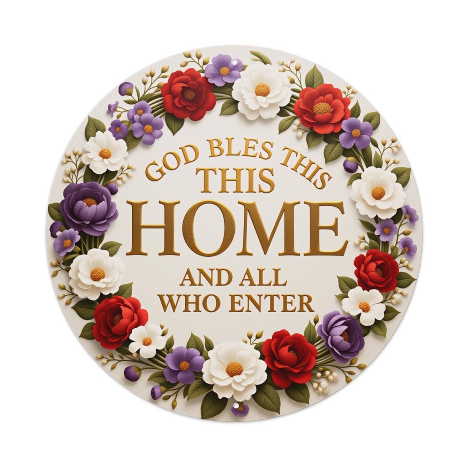 Floral Wreath Blessing Home Decor Round Tin Sign Vintage Style Metal Sign Home Bar Garden Wall Plaque Decor Metal Poster 8x8 Inch