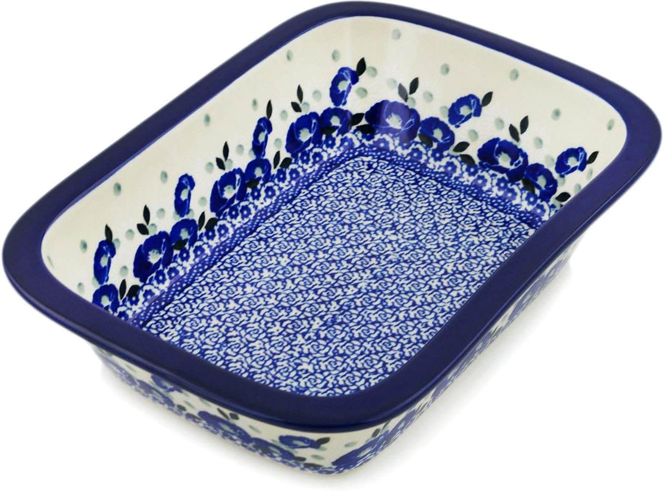 Polmedia Polish Pottery Rectangular Baker - Eternal Winter Pattern Handmade in Boleslawiec Poland by Ceramika Artystyczna + Certificate of Authenticity