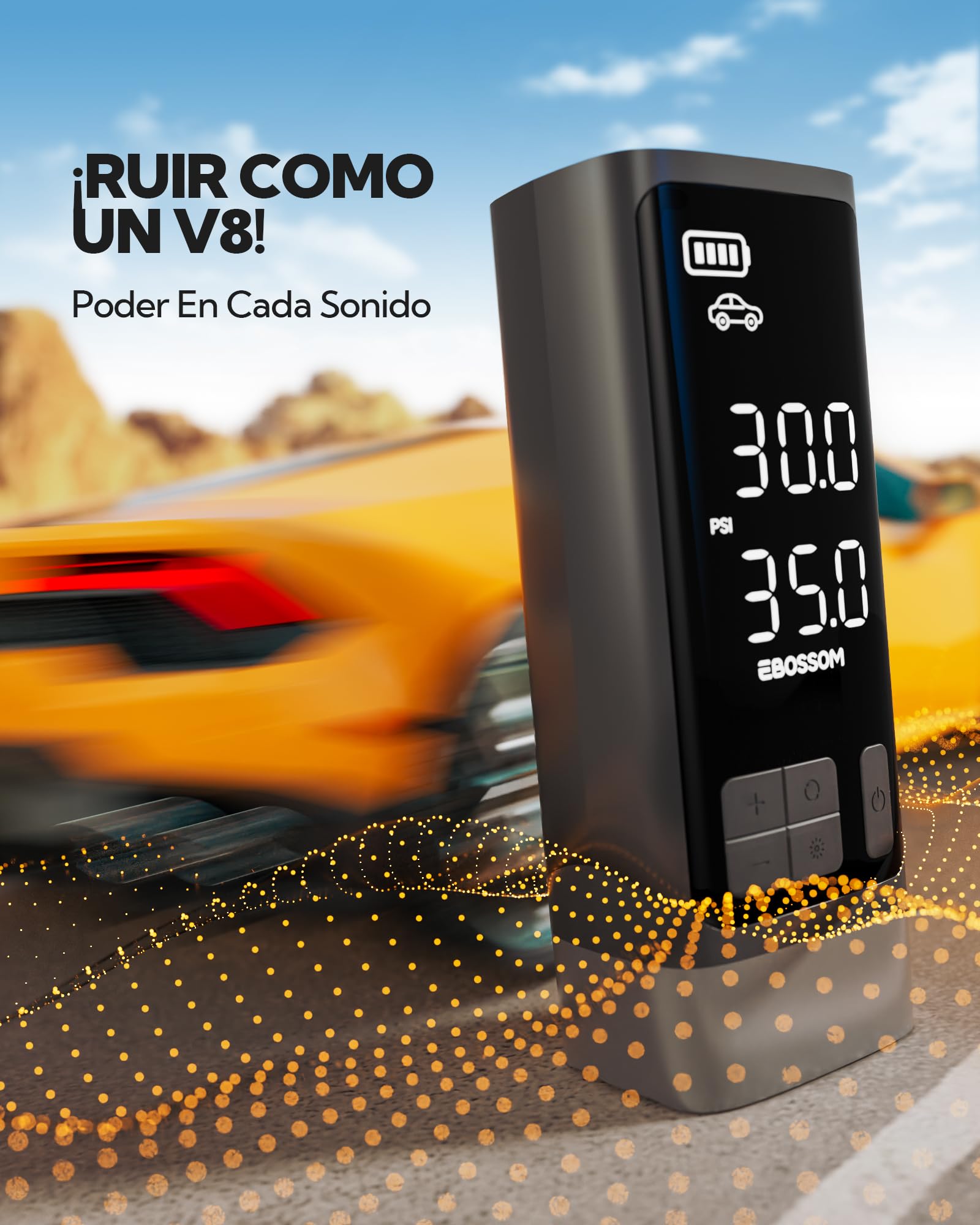 Compresor Aire Portátil, Inflador Ruedas Coche 10,3Bar, Bomba De Aire Multifuncional Con Motor Bicilíndrico, Kit De Emergencia Para Vehículos Grandes, Pickups, Motos. Con Iluminación LED