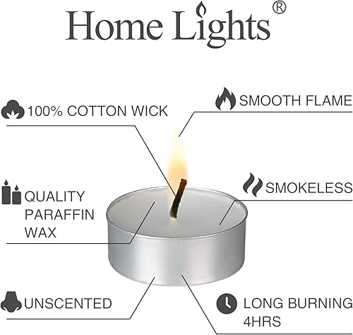 Miniatura 3 de HomeLights Velas de té  4 horas  100,200,300 paquetes a granel  Velas votivas votivas europeas sin humo blancas sin perfume para Shabat, bodas,