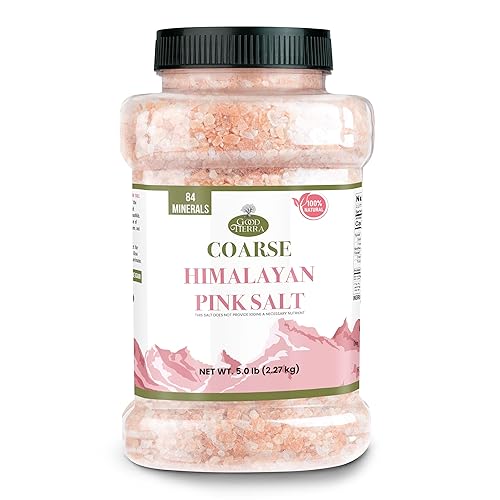 Good Tierra Sal rosa del Himalaya en frasco, gruesa, 5 libras, ideal para sal de baño, molinillos de sal de mesa y tarros de especias
