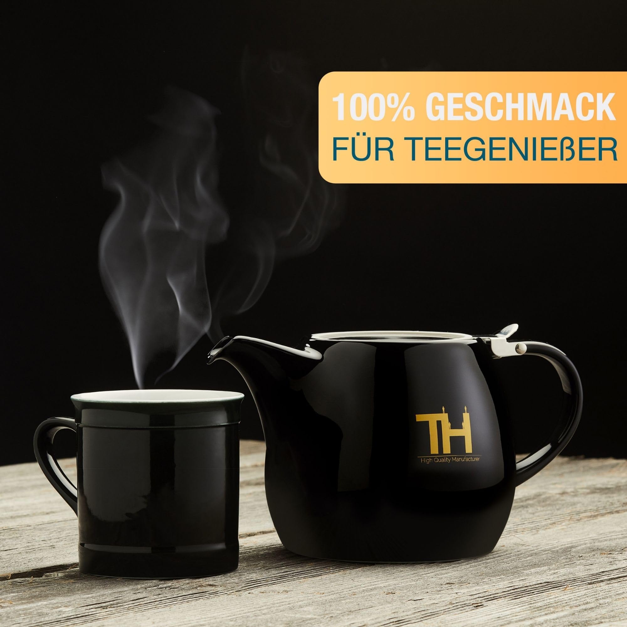 Thiru Design Teekanne mit Edelstahl Siebeinsatz 1,2L - Handgefertigte Premium Teekanne Porzellan Keramik - neuer Deckel - Sieb herausnehmbar - Modell 2023