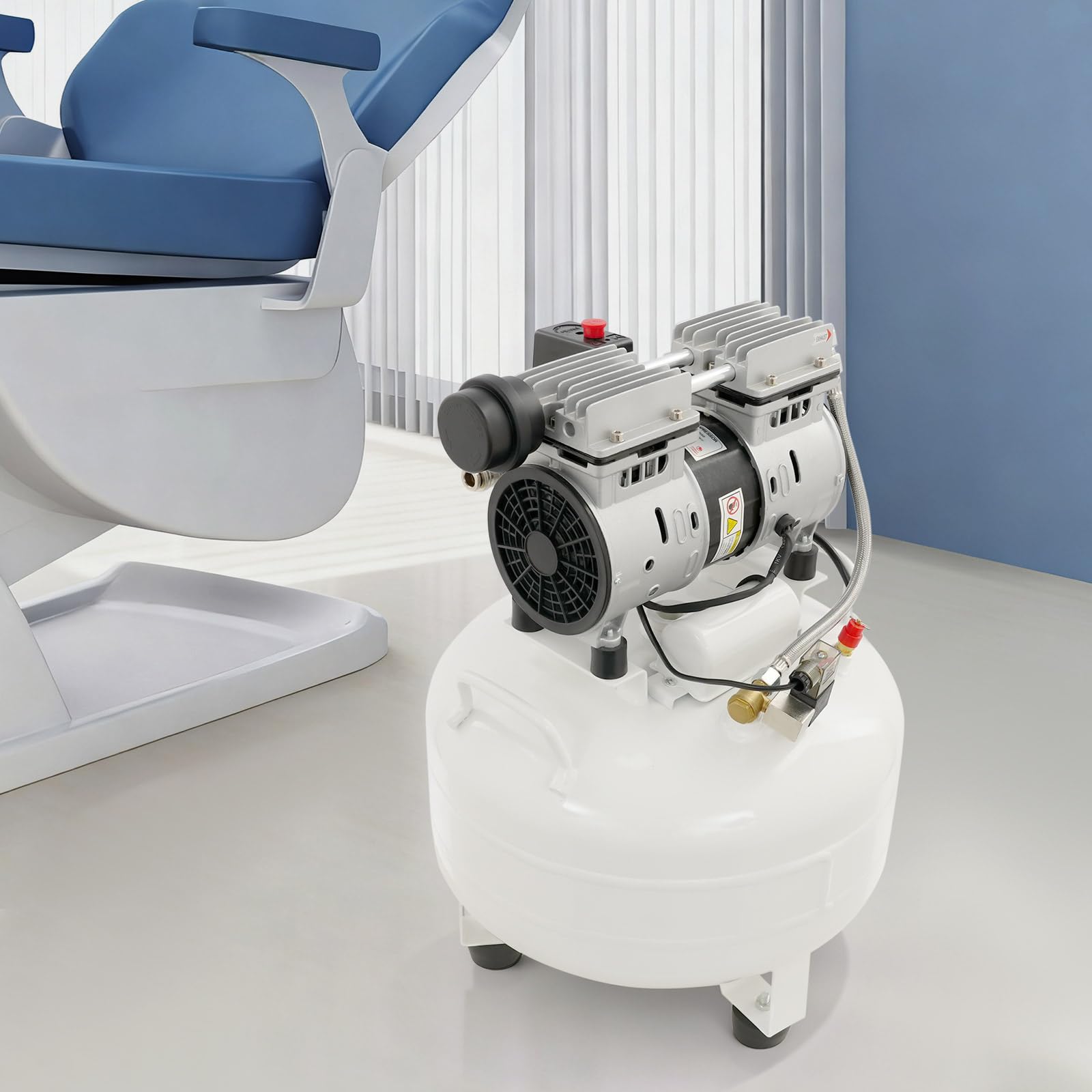 Flüsterkompressor 65dB leise ölfrei Druckluft Kompressor 8 Bar 30L Kessel mit Druckminderer & Wasserabscheider, für Hausreparaturen, Reinigung, Lackierung, & Zahnmedizin