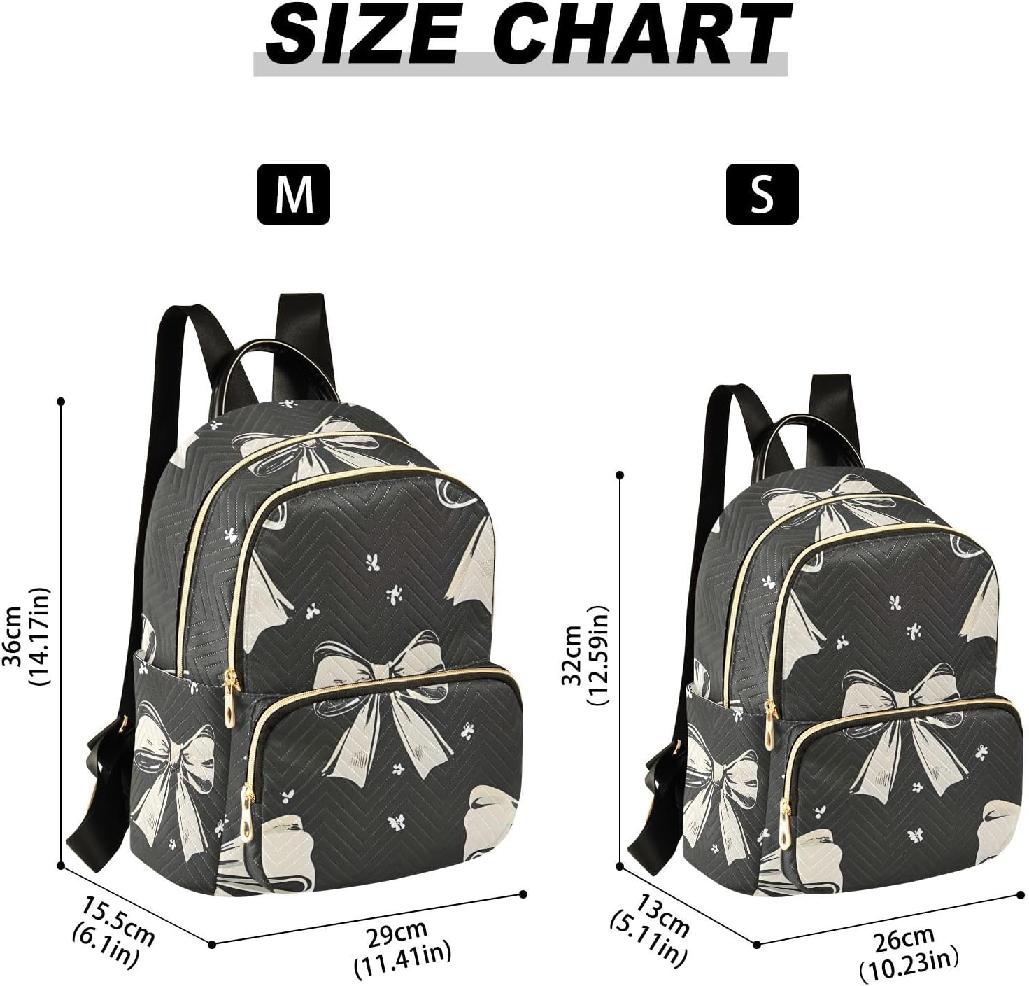 Women Mini Backpack Purse Bag Lightweight Casual Daily Travel Backpack Black - White Bow Pattern Back Pack Fashion Multipurpose Shoulder Bag,S - Image 3