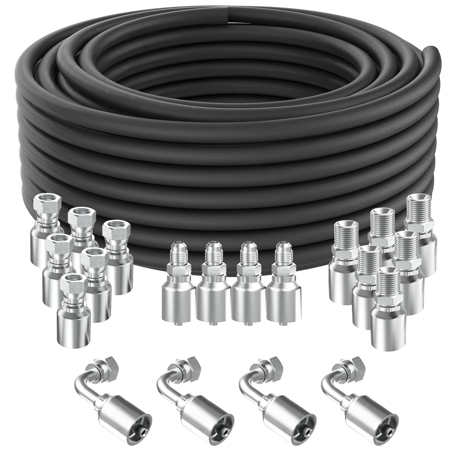 50Ft 1/2 inch Hydraulic Hose with 20PCS 1/2" Hose JIC 37° Female and Male &amp; NPTF Male Hydraulic Hose Fittings, Hydraulic Oil Flexible Hose -20℃ to 140℃ W.P.40MPa/5800Psi