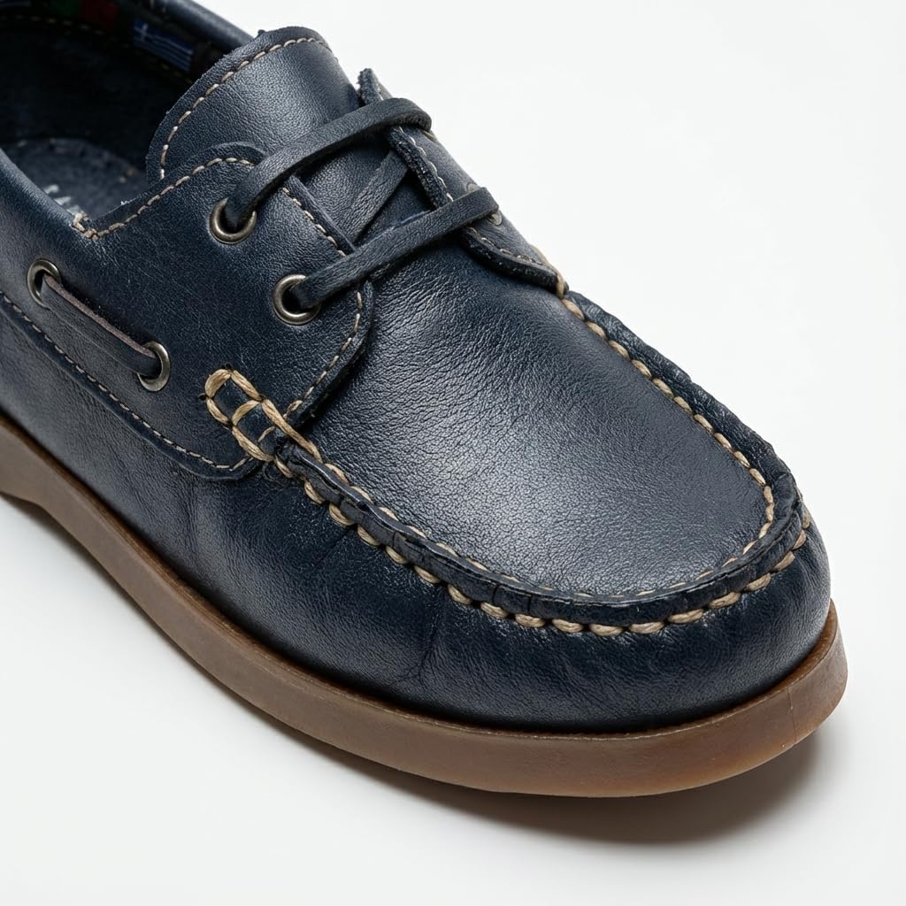 Náuticos Niño Velcro Piel Zapatos Colegiales Mocasines Serraje Calzado Infantil Escolar Uniforme Suela Goma Flexible Antideslizante. Ideal Vestir Comunión Ceremonia. Resistente Cómodo Fácil Calce