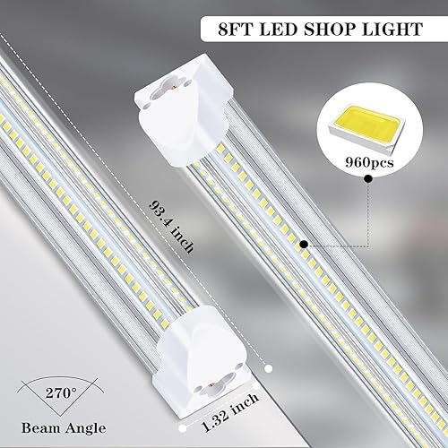 Miniatura 3 de Lámpara LED de tienda de 8 pies, 100 W, 15500 lúmenes, luces de tienda T8 para garaje, 6000 K de 8 pies, luces de garaje enlazables en forma de V,