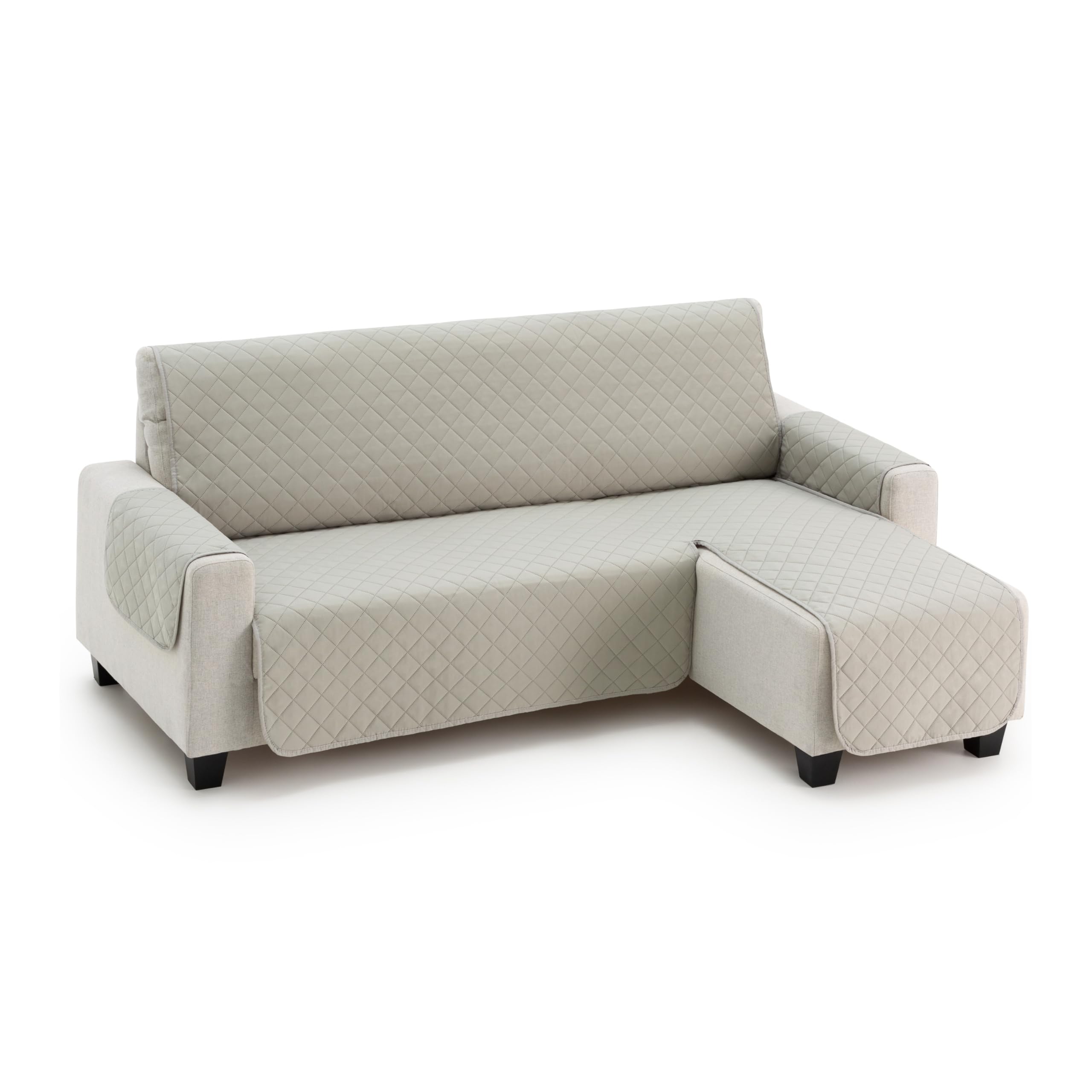 Funda Cubre Chaise Longue Acolchada Due 200 cm, Brazo Derecho, Color Verde Piedra, Protector de Sofá Universal, Tacto Suave y Resistente, Ideal para Mascotas, Fabricada en España OEKO-TEX STANDARD 100